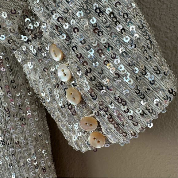 AMEN couture paillettes sequin beaded silver long sleeve mini dress NWT H - Picture 7 of 16